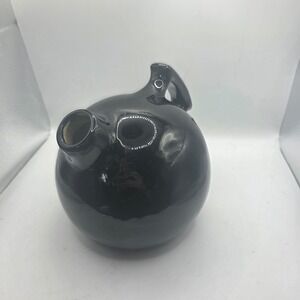 Vintage Camark Art Pottery Black Glossy Spherical Round Jug Single Handle Spout